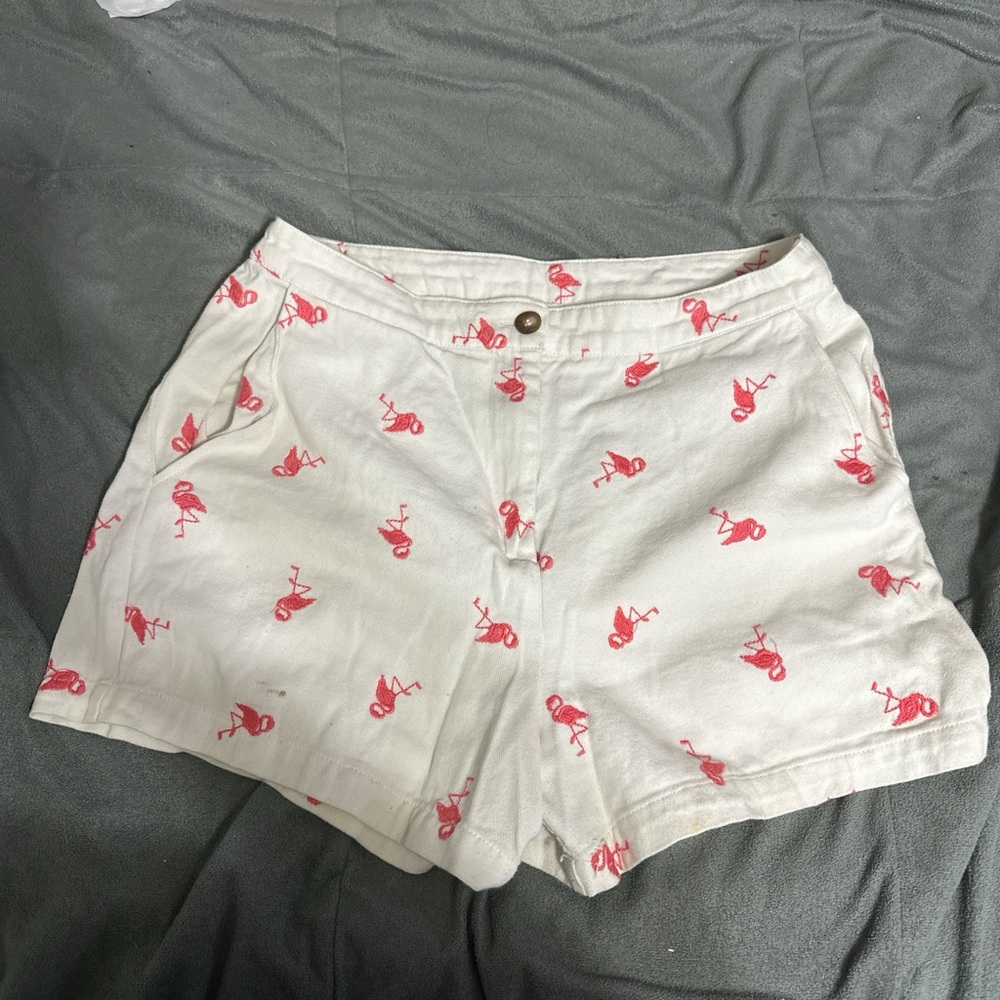 Women's White Flamingo Print Shorts